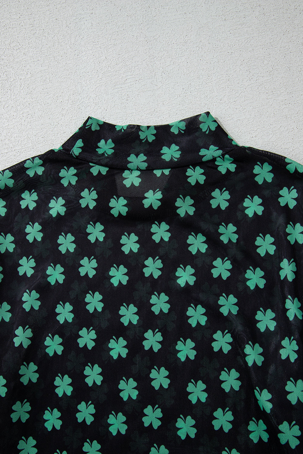 St. Patrick’s Day Shamrock Print Mesh Long Sleeve Bodysuit
