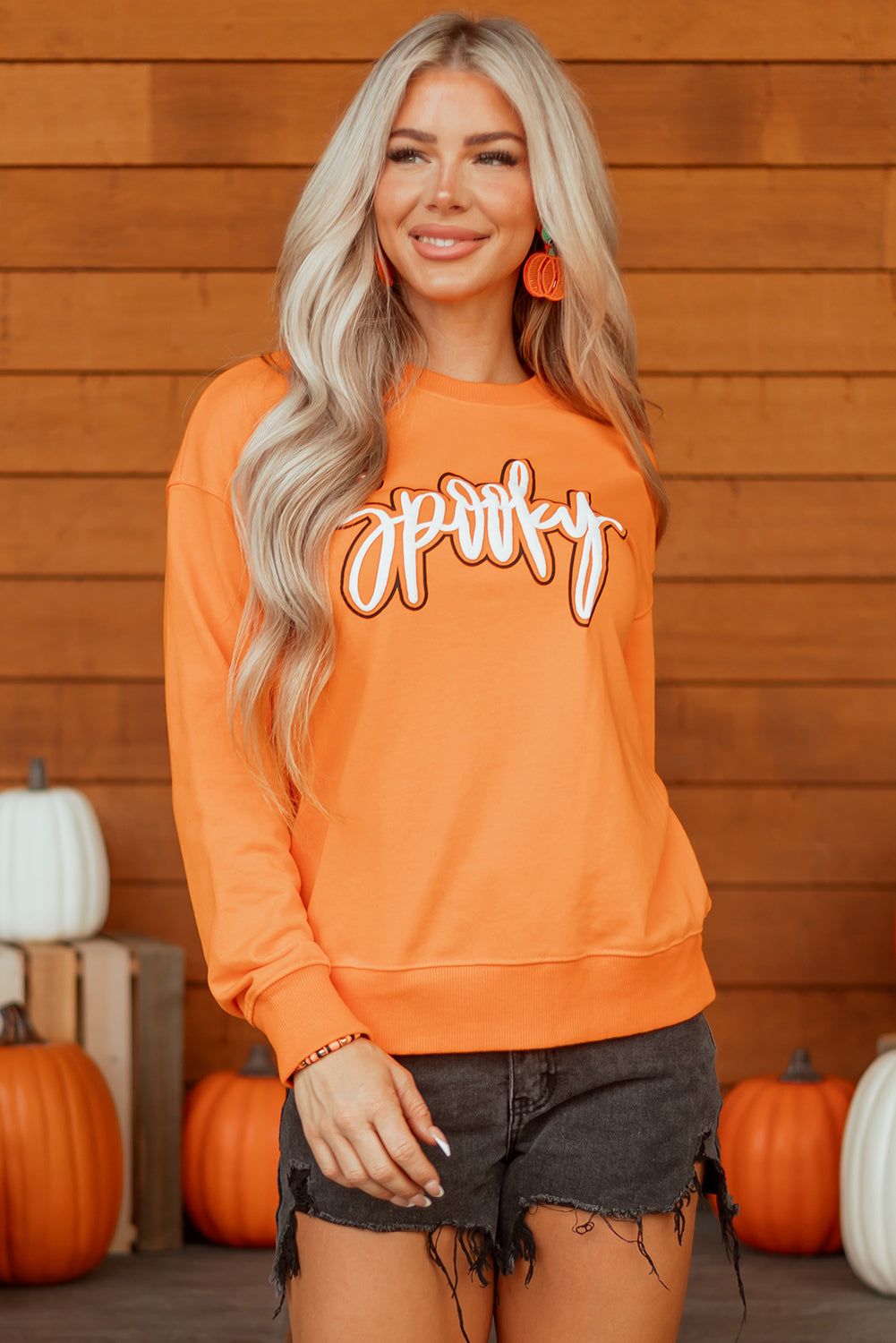Spooky Graphic Halloween Crew Neck Sweatshirt