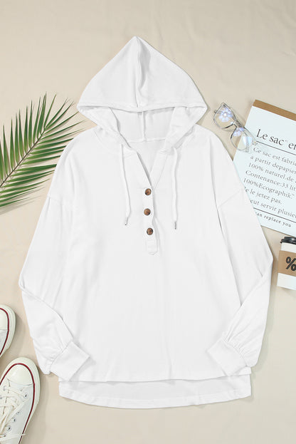 Buttoned High and Low Hem Hoodie