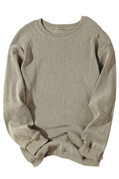 Black Ribbed Knit Crew Neck Oversized Sweatshirt