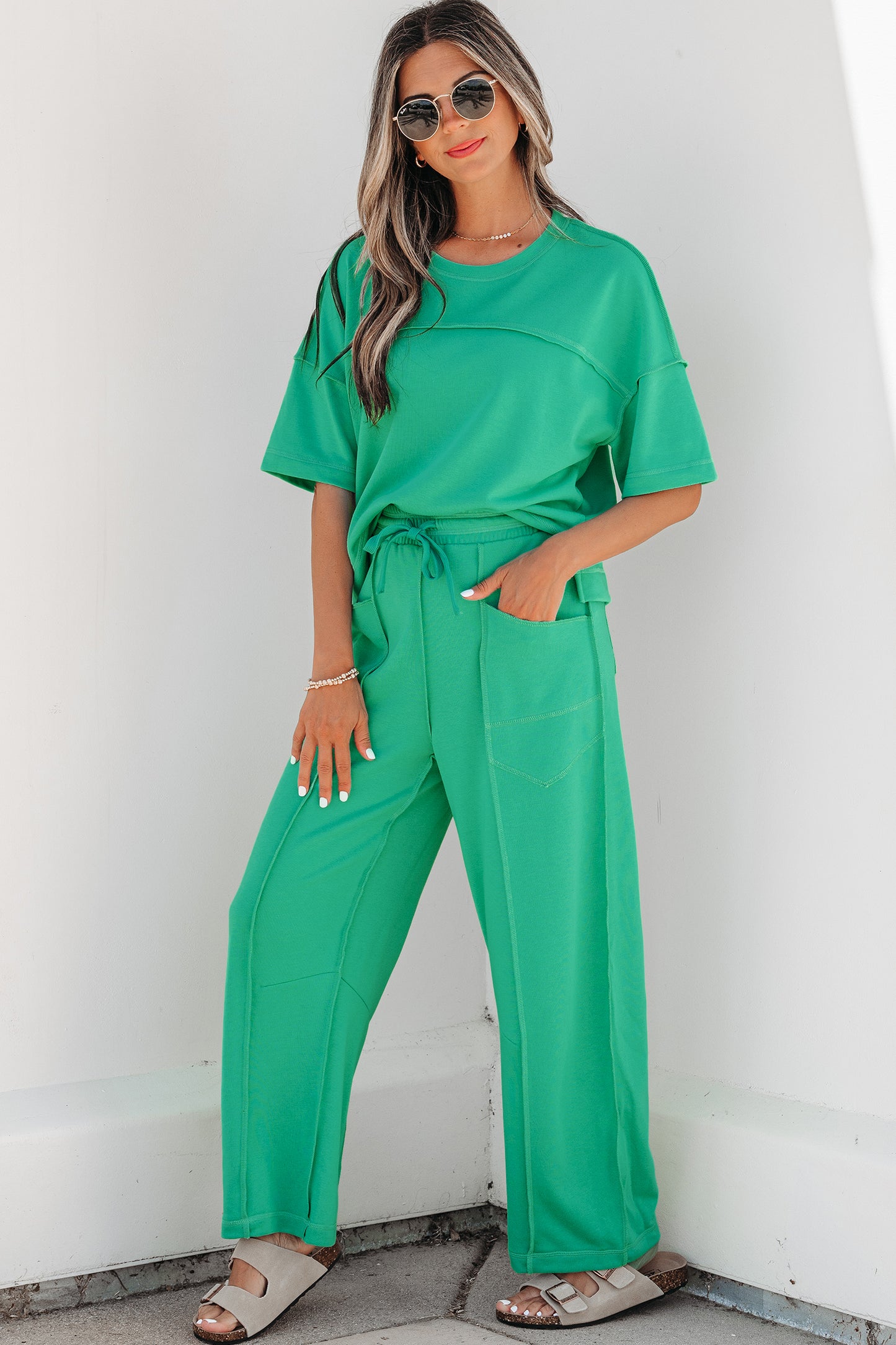 Boxy Tee and Wide Leg Pants Lounge Set Casual Outfit