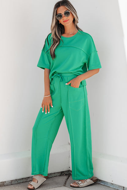 Boxy Tee and Wide Leg Pants Lounge Set Casual Outfit