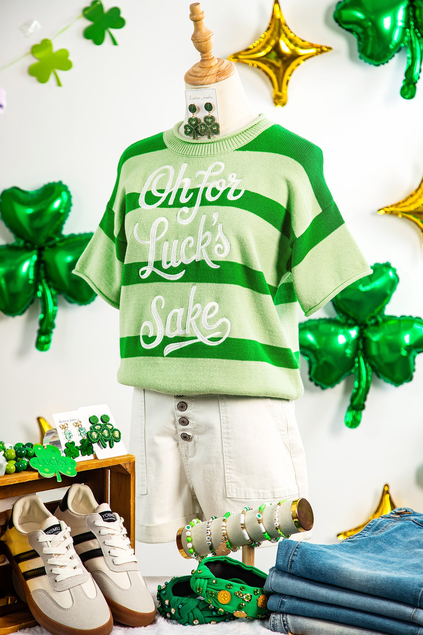 Green Stripe Oh For Luck’s Sake St Patrick Knit Tee
