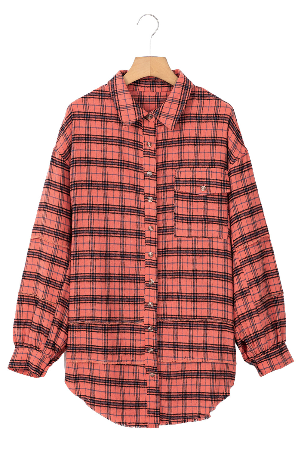 Plaid Long Sleeeve Side Split Distressed Hem Shirt