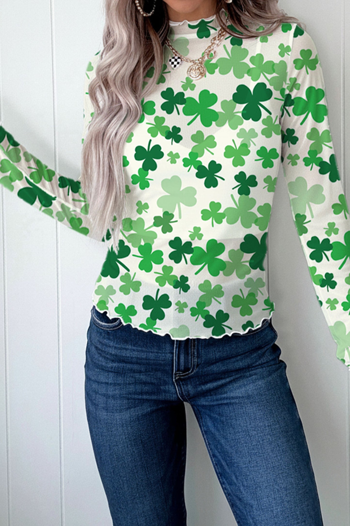 St. Patrick's Day Shamrock Mesh Lettuce Trim Top