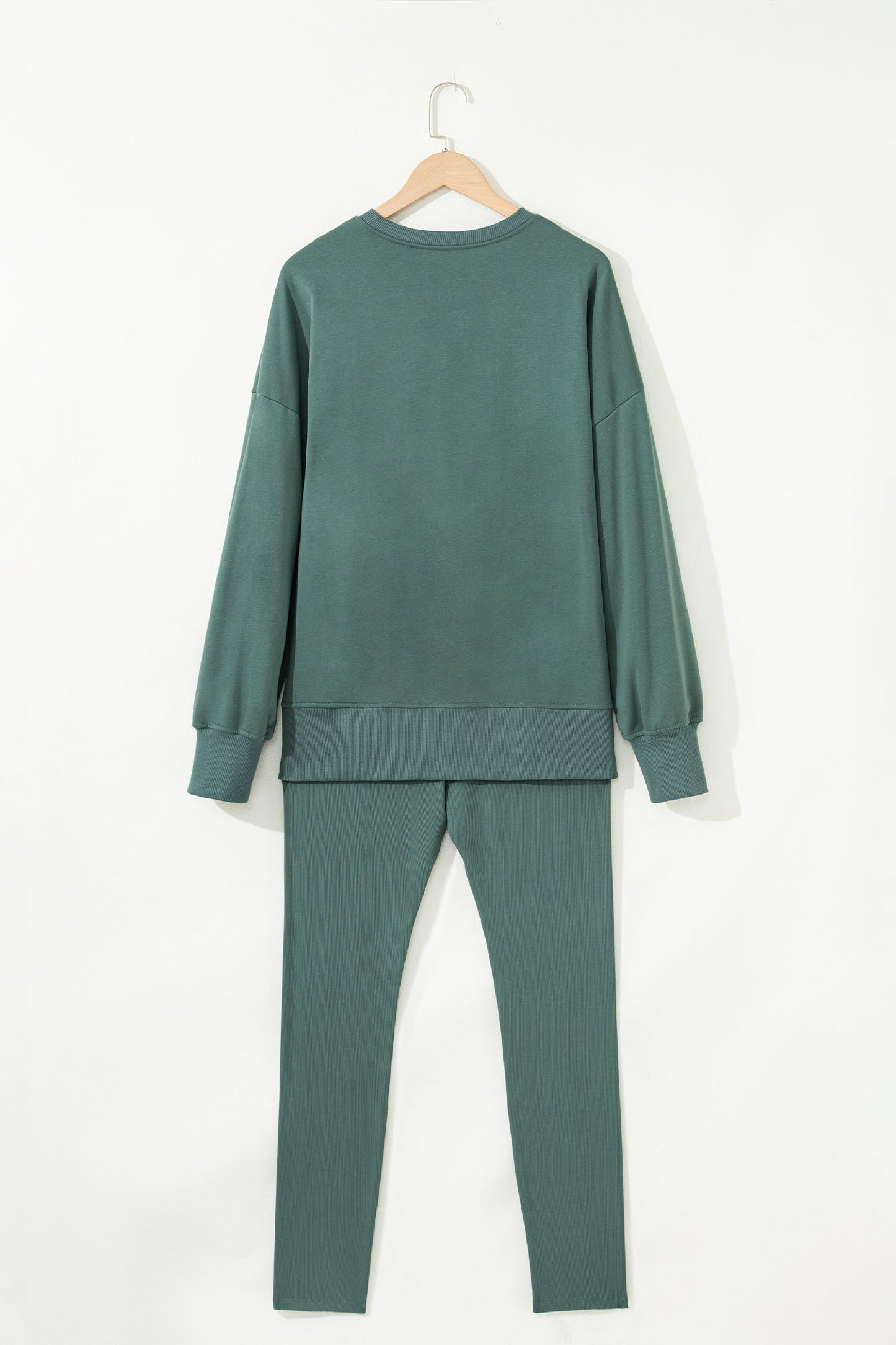Solid Oversize Slit Sweatshirt with Ribbed Leggings Set