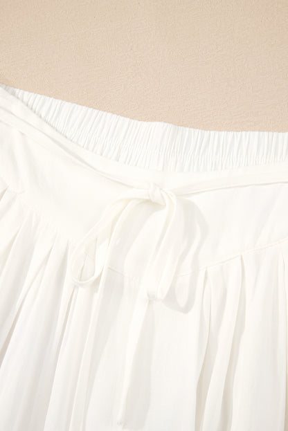 White High Waist Drawstring Wide Leg Palazzo Pants