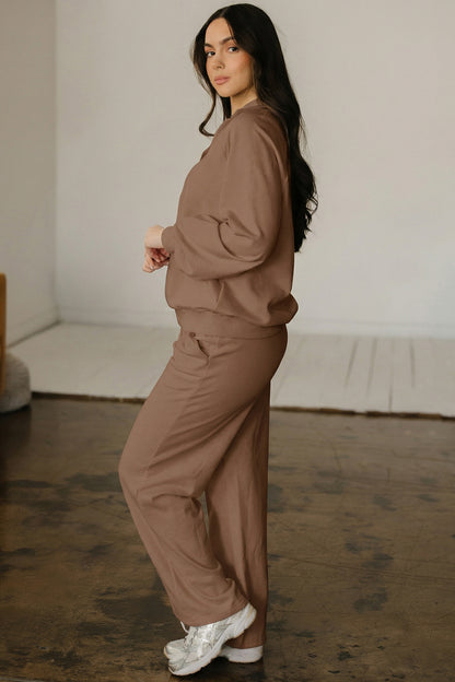 Light Grey Polo Collar Pullover & Drawstring Sweatpants Set