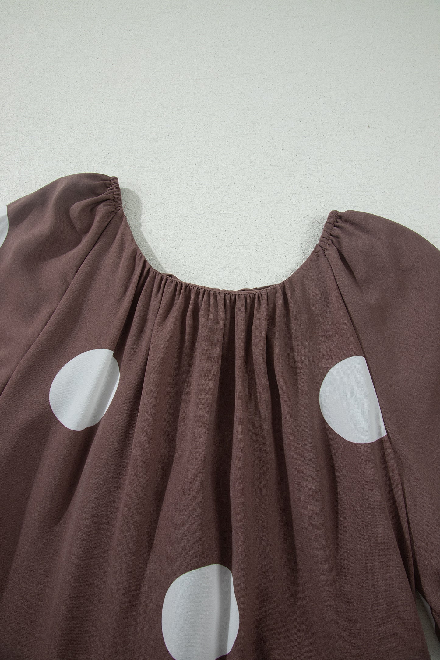 Brown Polka Dot Puff Sleeve Loose Fit Mini Dress