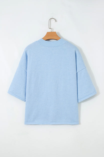 Lavender Boxy 3/4 Sleeve Button Down Knit Cardigan