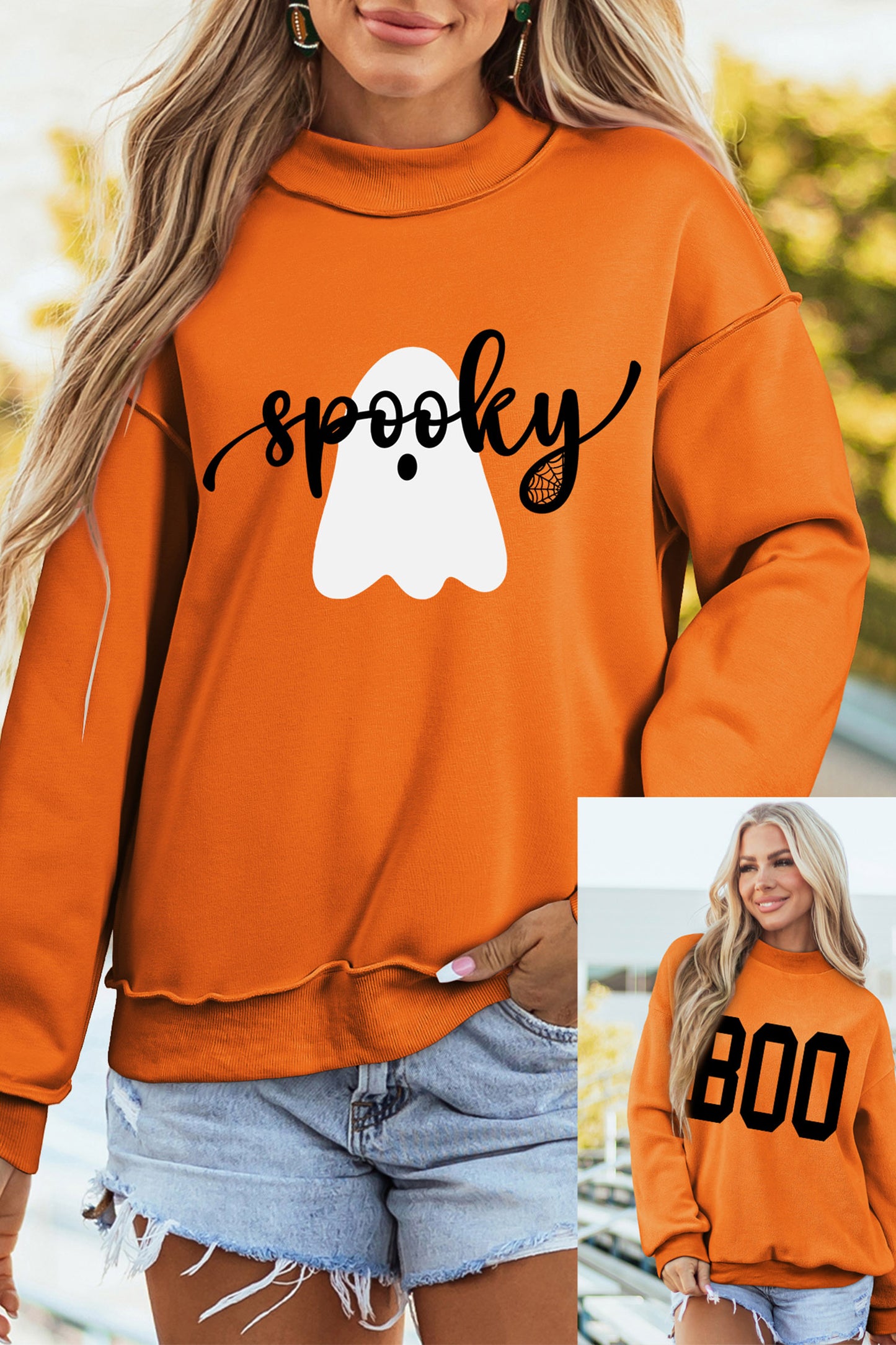 Reversible Ghost BOO Mock Neck Halloween Sweatshirt