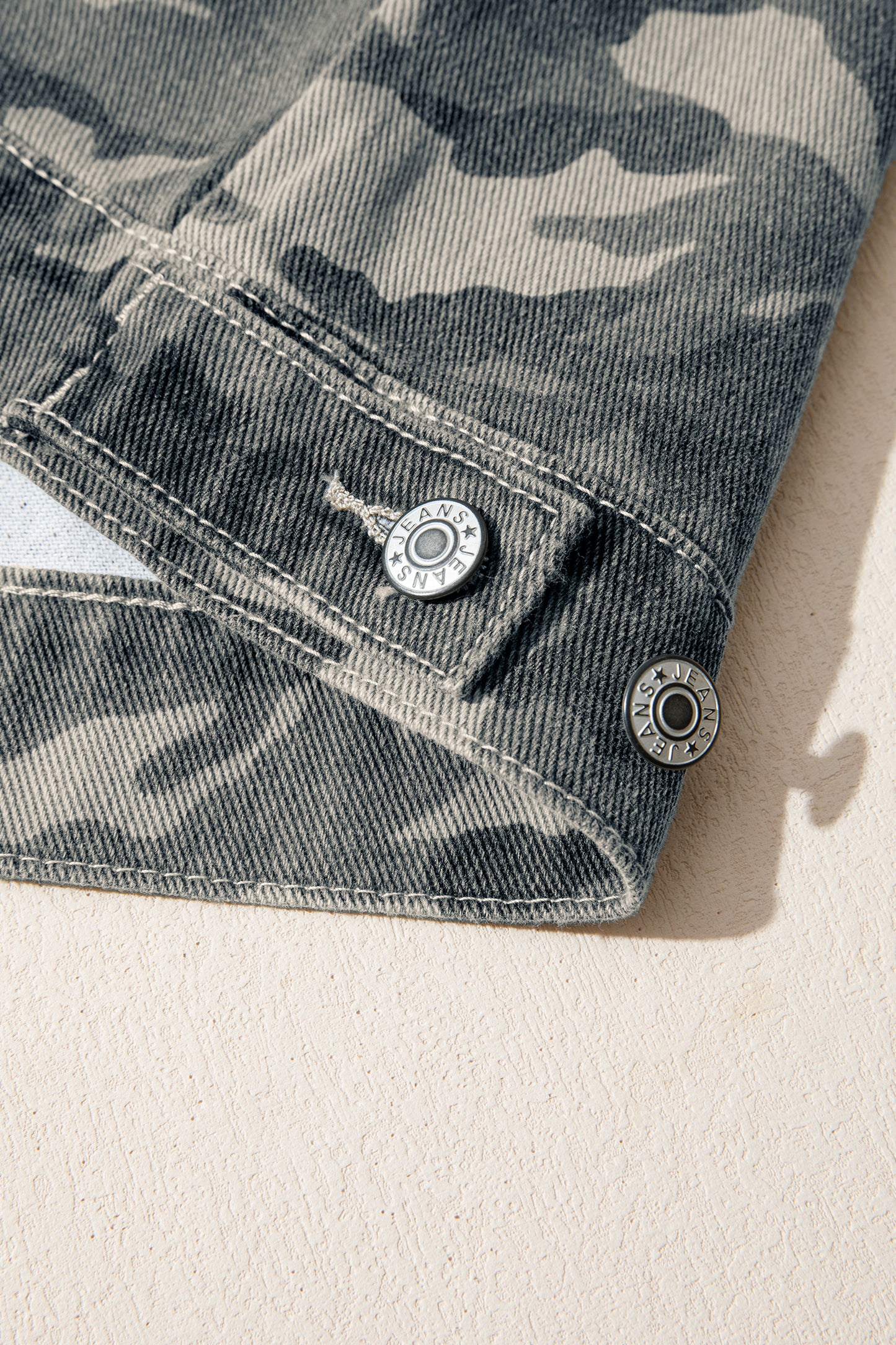 Camo Cargo Button Down Denim Vest with Utility Pockets