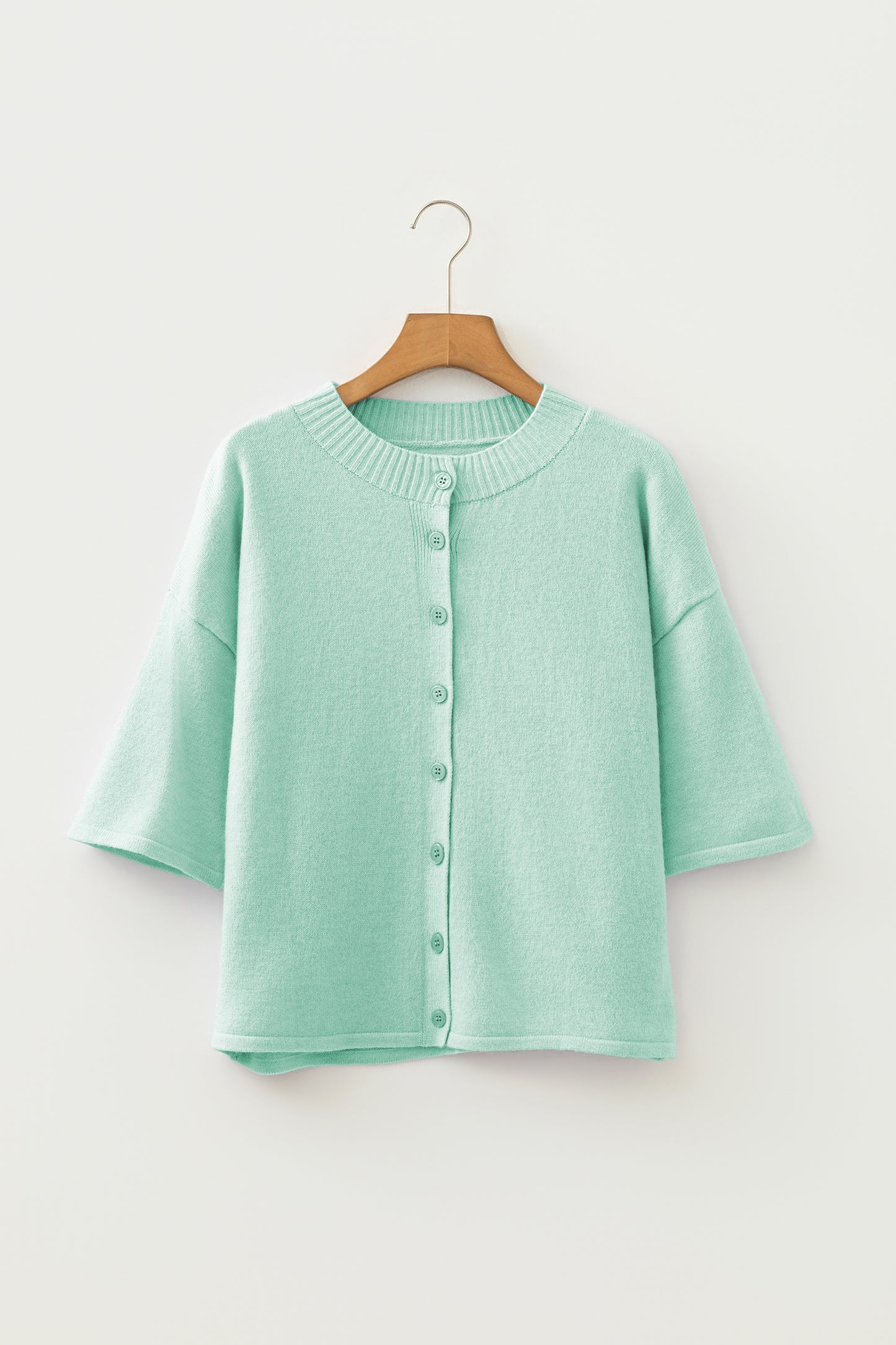 Lavender Boxy 3/4 Sleeve Button Down Knit Cardigan