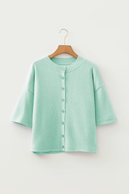 Lavender Boxy 3/4 Sleeve Button Down Knit Cardigan