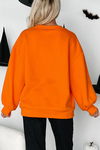 Sequin Skeleton Pumpkin Halloween Crewneck Sweatshirt