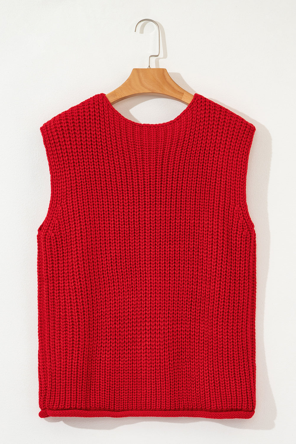 White Chunky Knit Button Front Sweater Vest Women