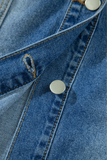 Ruffle Trim Raw Hem Half Sleeve Cropped Denim Jacket