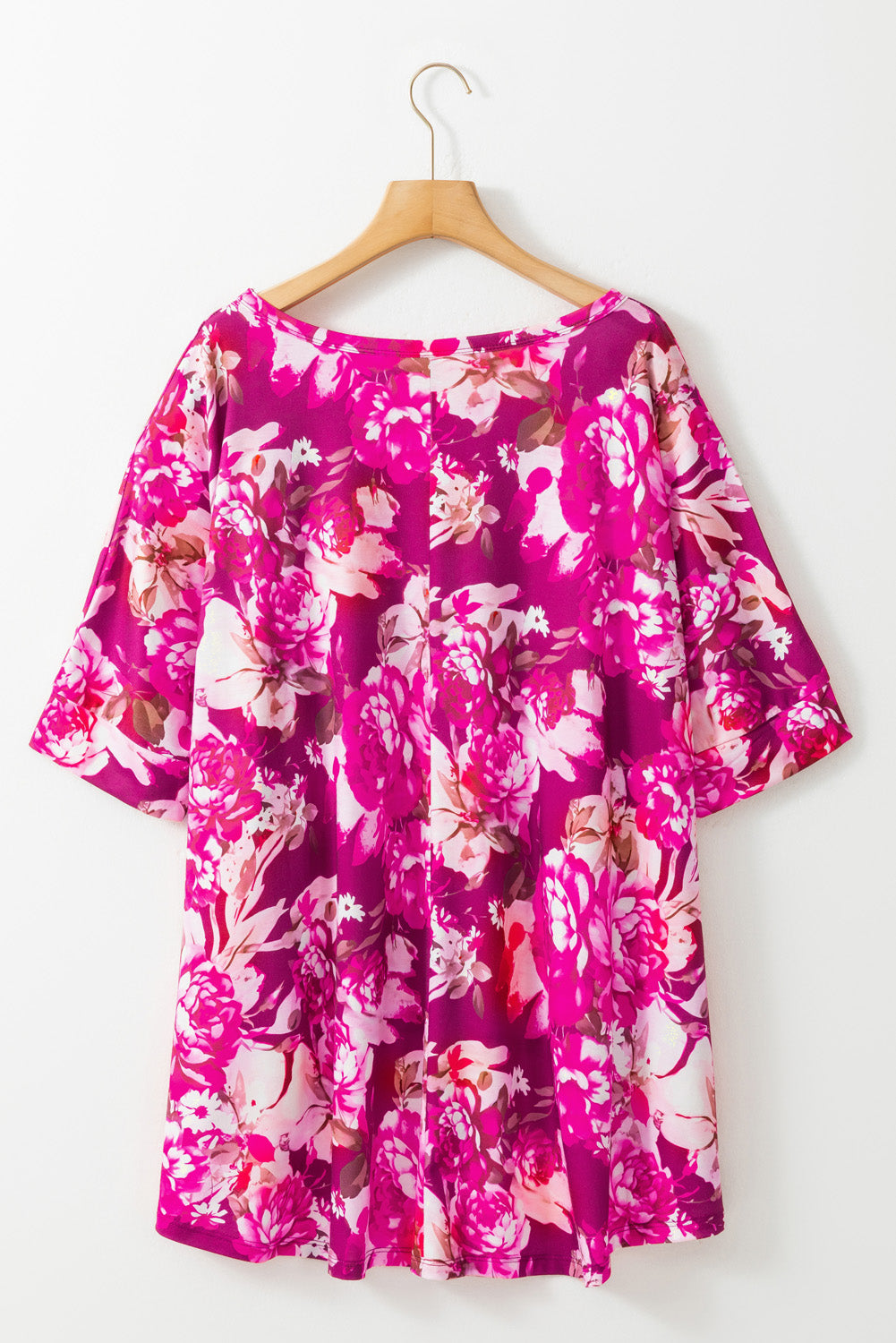 Red Floral Print Short Sleeve Plus Size Blouse