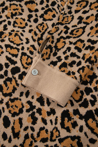 Leopard Print Button Up Knit Cardigan Top
