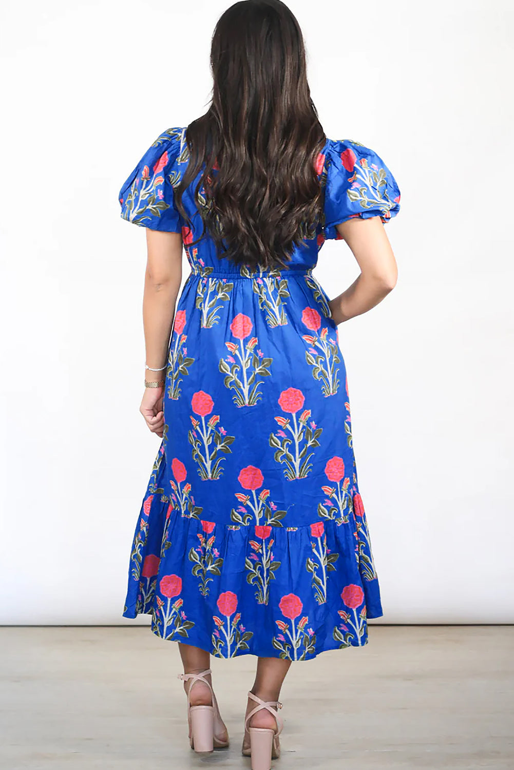 White Floral Contrast Trim V Neck Maxi Dress