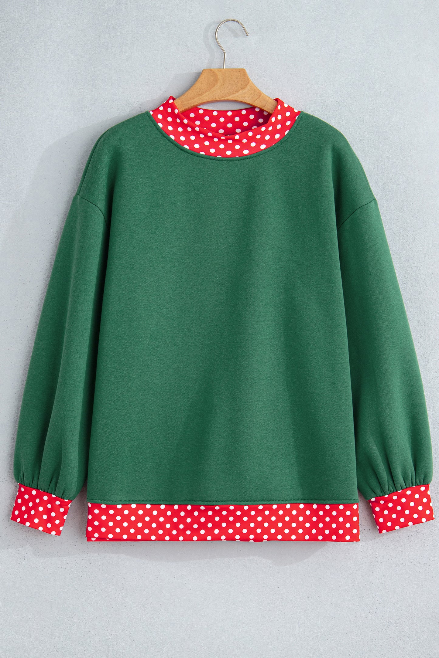 Red Polka Dot Trim Oversized Colorblock Sweatshirt