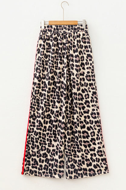 Leopard Print Tie Waist Wide Leg Lounge Pants Women