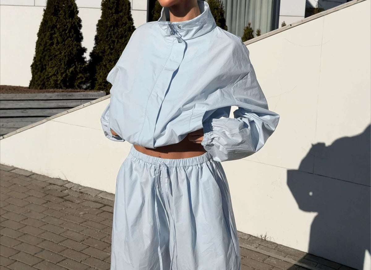 Women's Cropped Zip Jacket Wide Leg Pants Matching Set