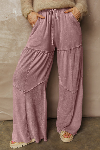 Women's Black Mineral Wash Wide Leg Patchwork Pants