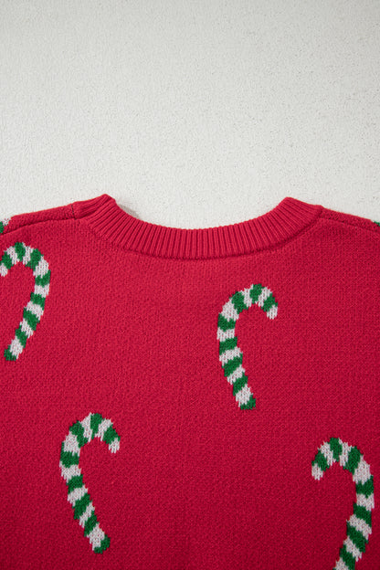 Sachet Pink Christmas Candy Cane Holiday Drop Shoulder Sweater