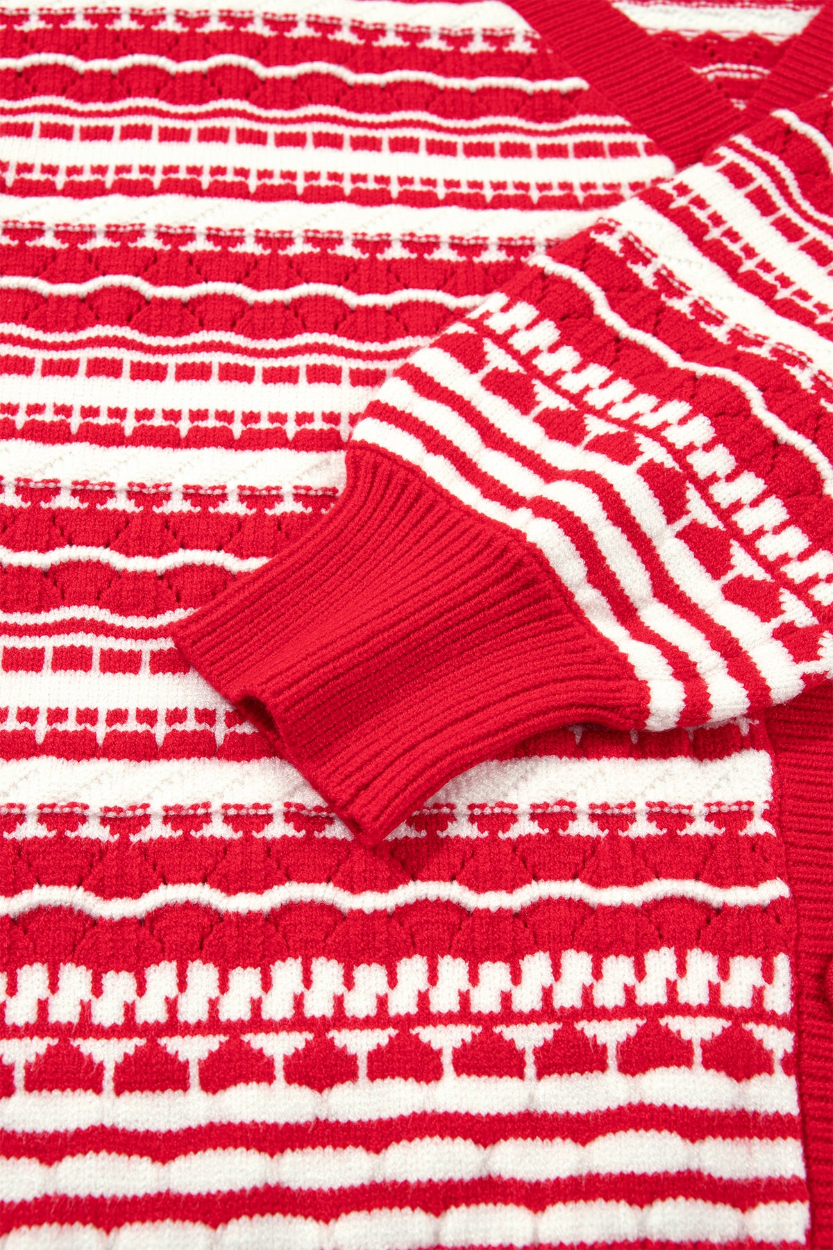 Red Geometric Stripe Button Front Knit Cardigan