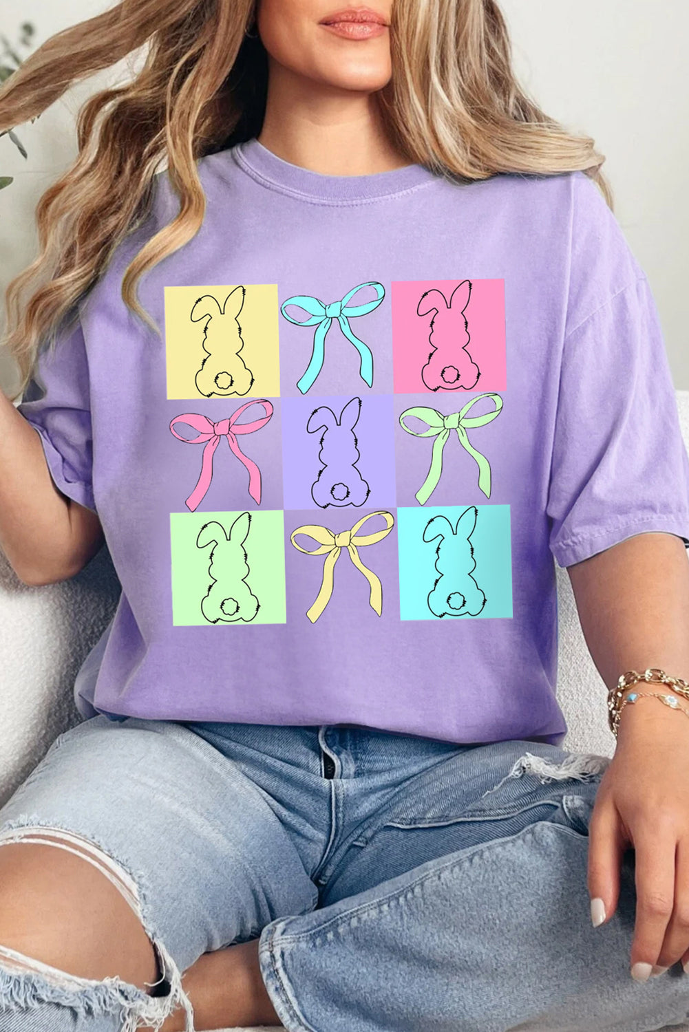 Easter Bunny Bow Graphic Casual Tee