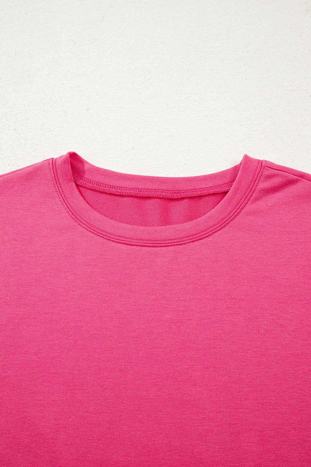 Bright Pink Patchwork Hemline Round Neck Casual Top