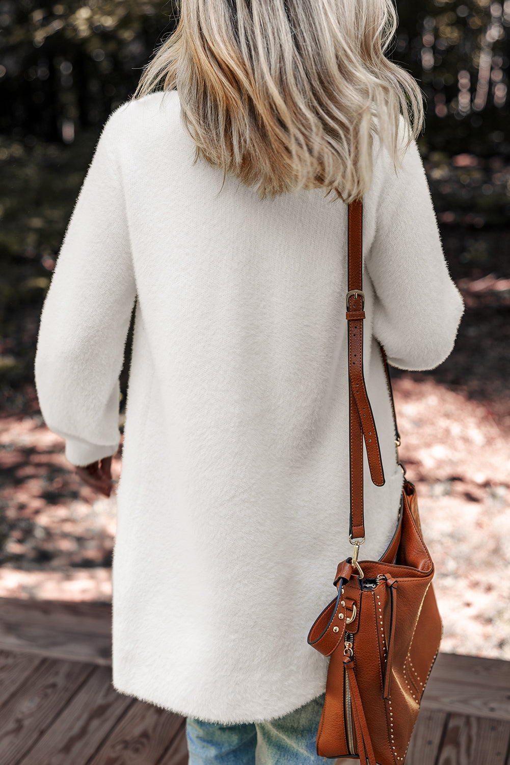 Soft Fuzzy Button Front Long Knit Cardigan with Pockets