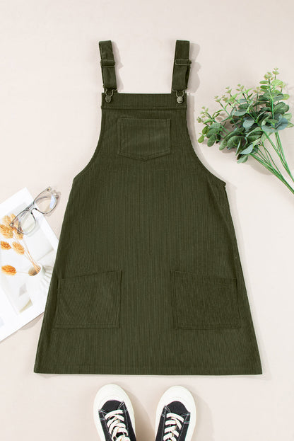 Sleeveless Corduroy Jumper Dress with Utility Pockets