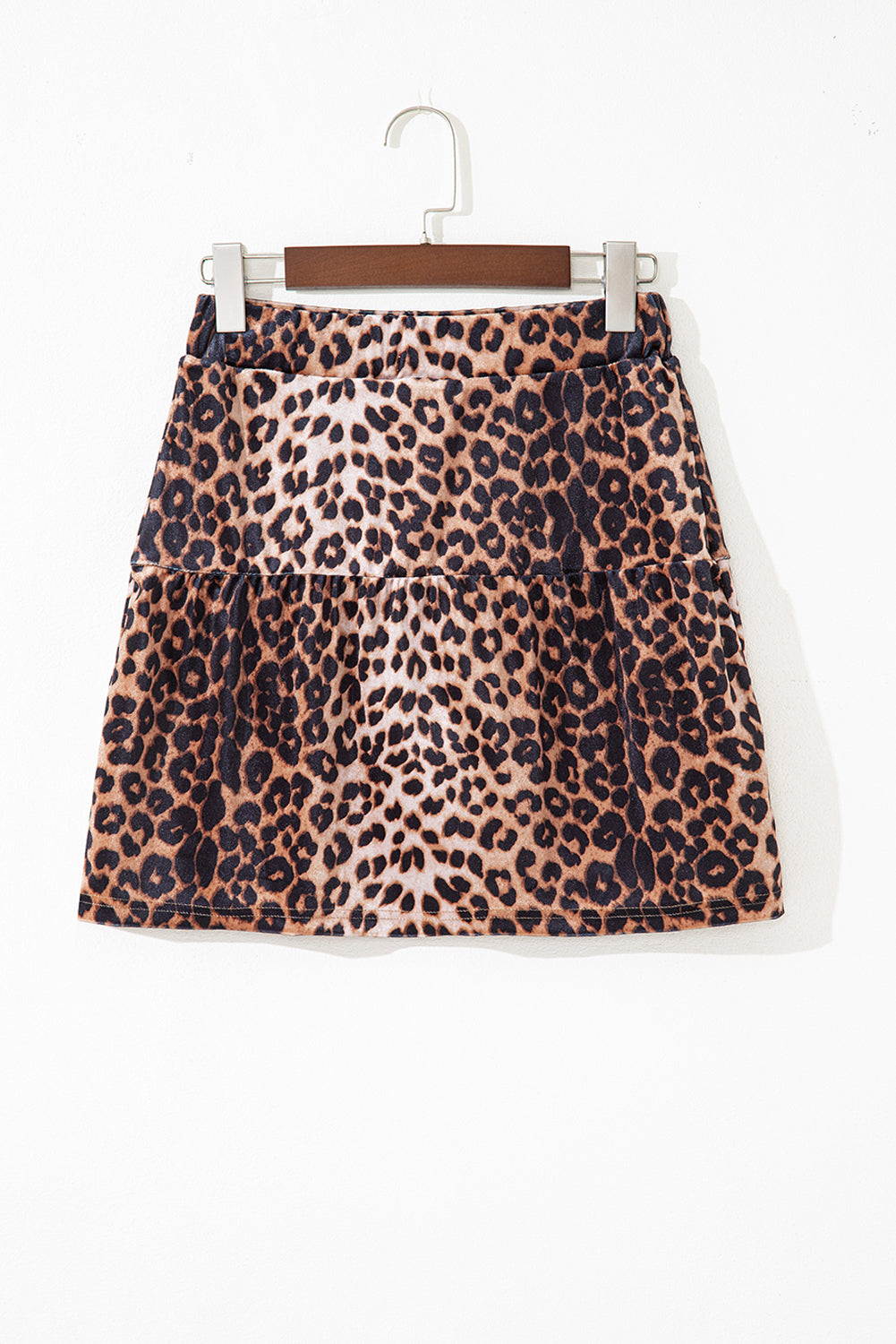 Leopard Print Tiered Mini Skirt Elastic Waist Casual