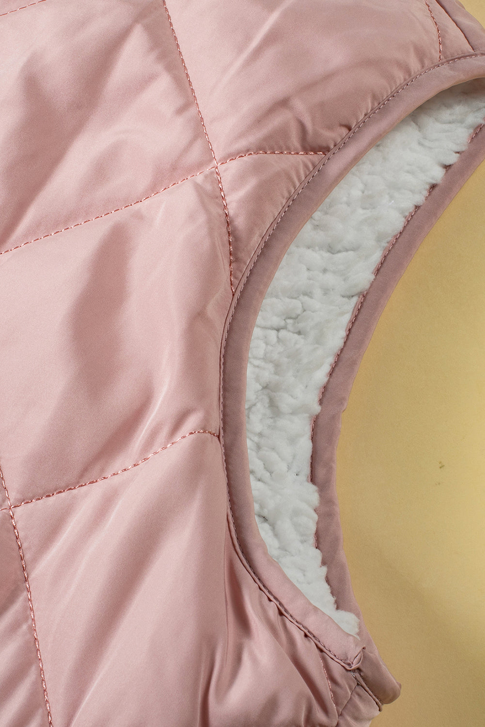 Pink Fleece Lined Quilted Zip Up Vest Jacket
