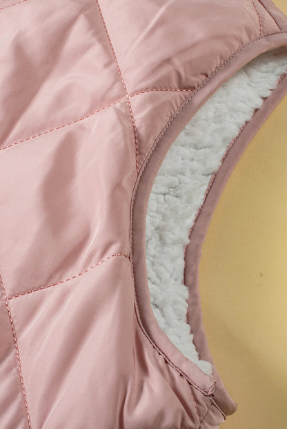 Pink Fleece Lined Quilted Zip Up Vest Jacket