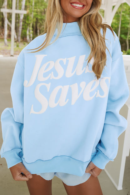 Jesus Saves Christian Mock Neck Oversized Sweatshirt