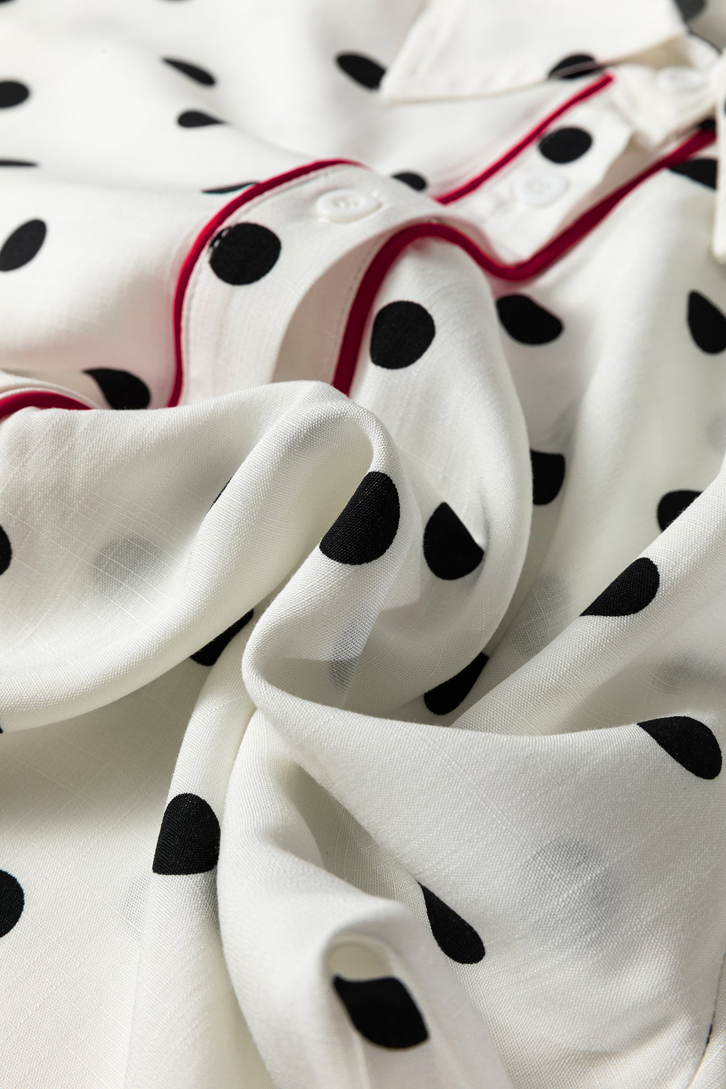 White Polka Dot Contrast Trim Button Up Blouse