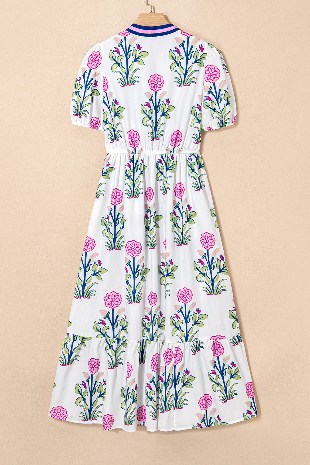 White Floral Contrast Trim V Neck Maxi Dress