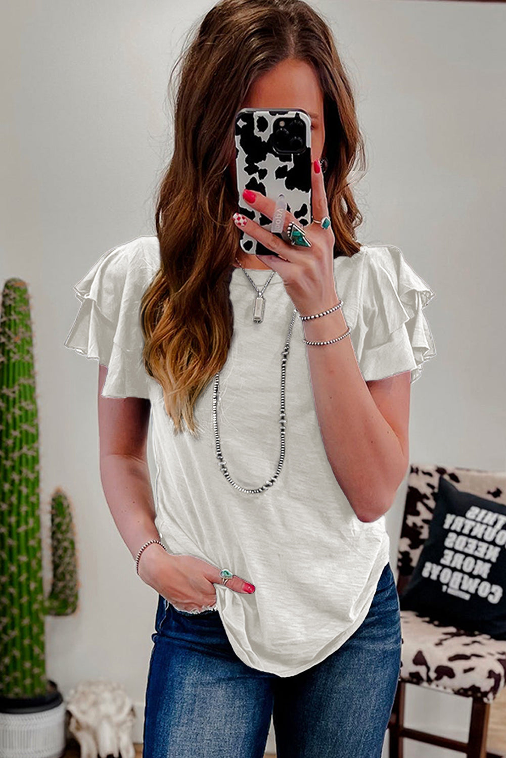 Dark Grey Ruffle Sleeve Casual Tee Boutique Summer Top