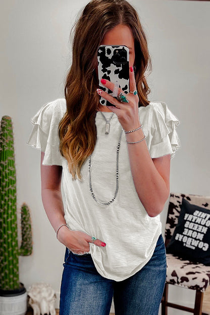 Dark Grey Ruffle Sleeve Casual Tee Boutique Summer Top