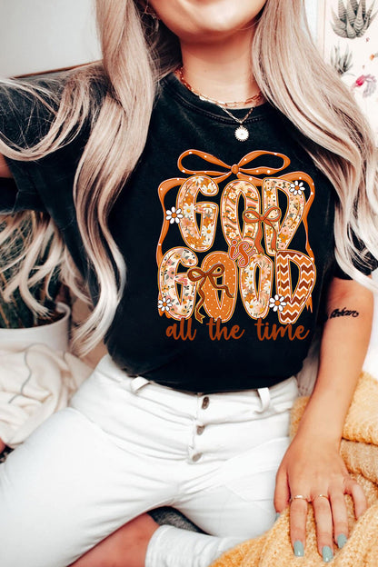 Black God Is Good Floral Faith Graphic Thanksgiving Tee