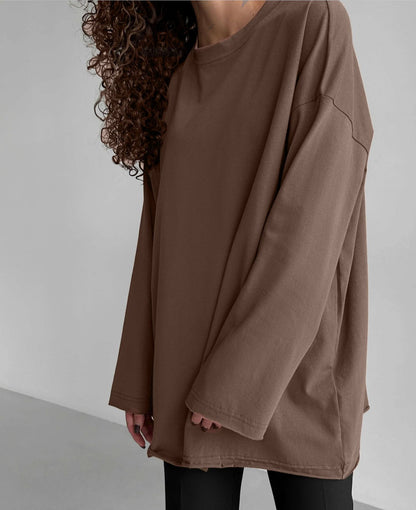 Loose Fit Cotton Long Sleeve Casual T Shirt for Women