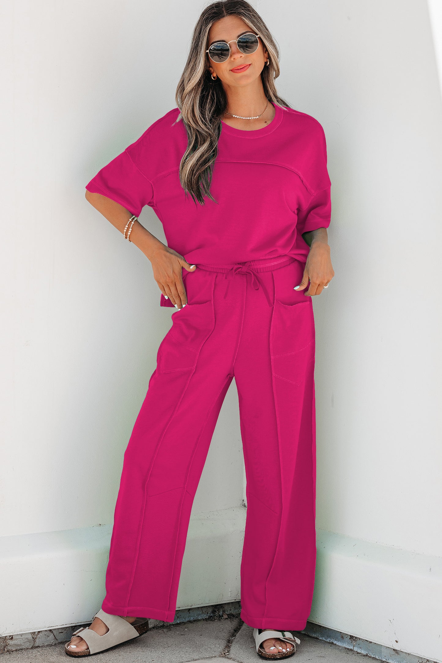 Boxy Tee and Wide Leg Pants Lounge Set Casual Outfit