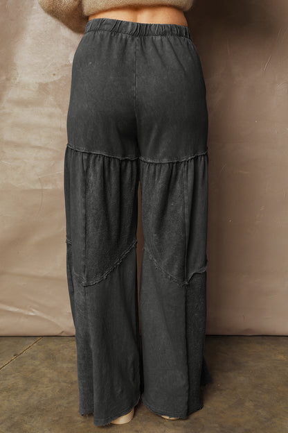 Women's Black Mineral Wash Wide Leg Patchwork Pants