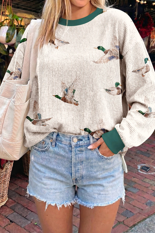 Duck Ribbed Top Western Colorblock Long Sleeve