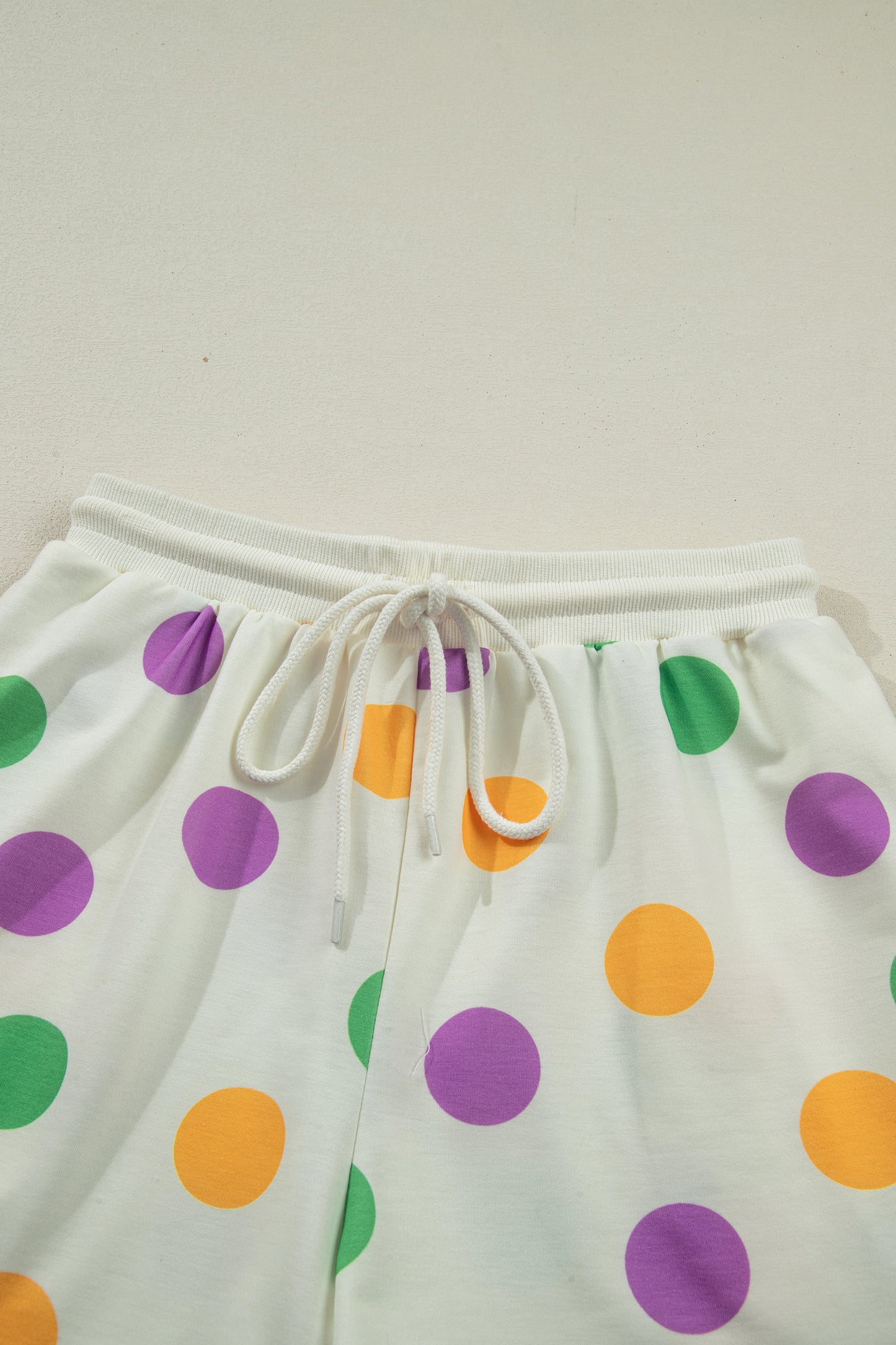 Pink Polka Dot Drop Shoulder Pullover Shorts Set