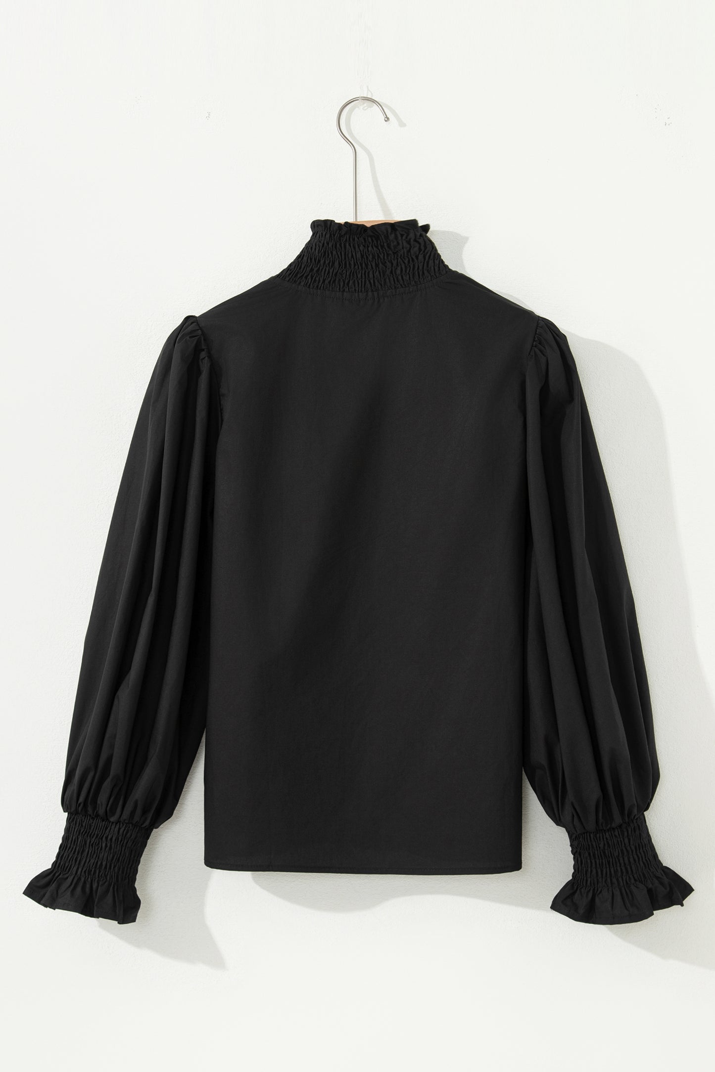 Evergreen Puffy Flounce Sleeve Leopard Trim V Neck Blouse