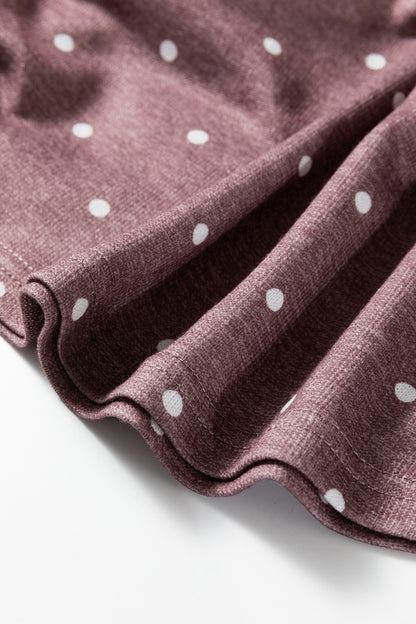 Dark Brown Polka Dot Boat Neck Long Sleeve Knit Top